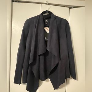 Blue suede drape blazer